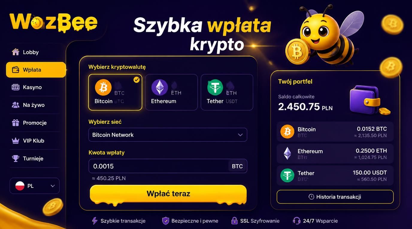  Interfejs kasyna z opcją wpłaty kryptowalut 