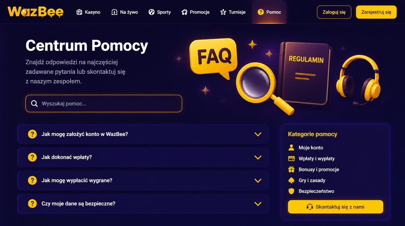 Strona FAQ z pytaniami i symbolami pomocy